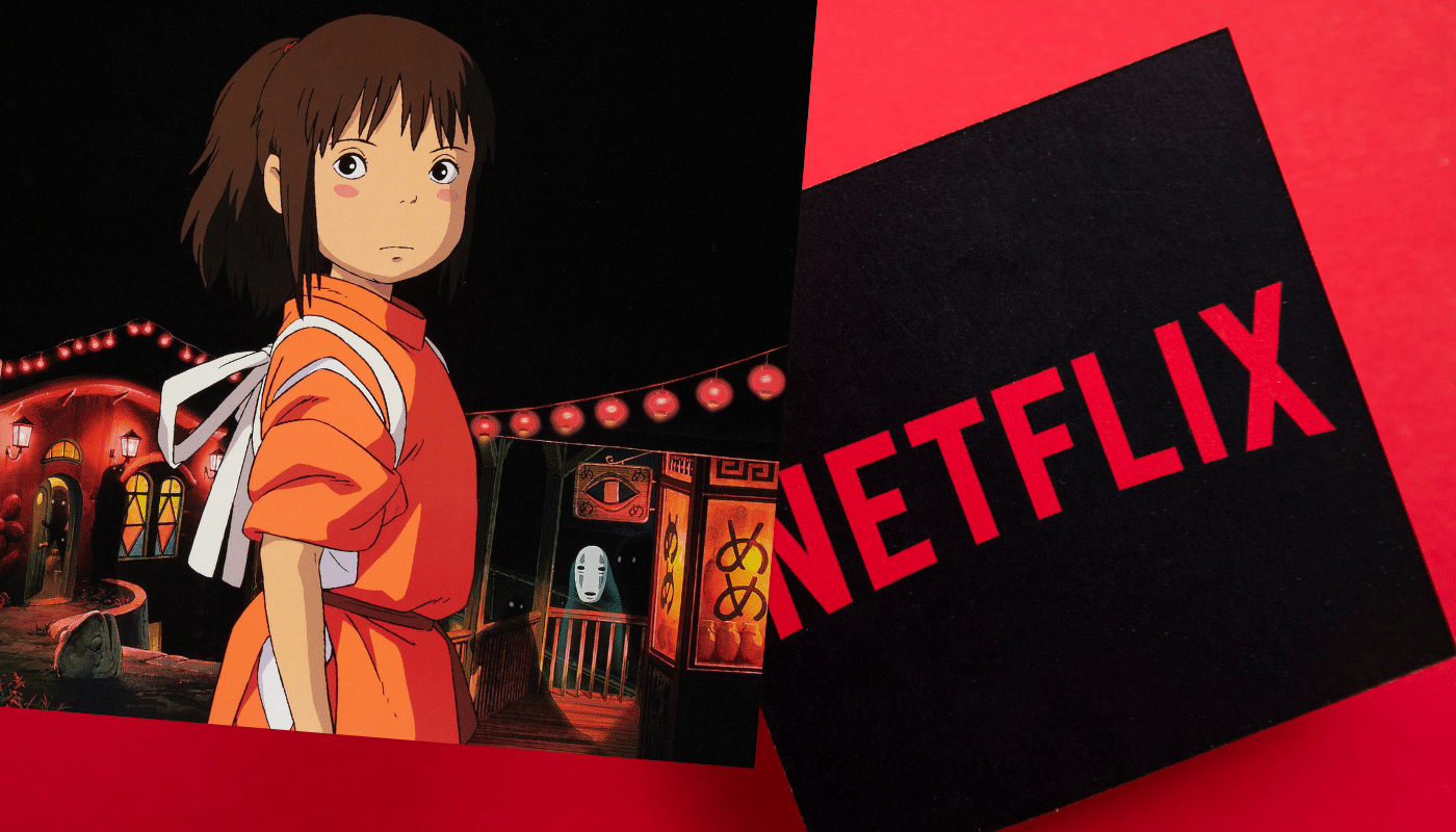 Studio Ghibli Film Spirited Away poster with Netflix Logo in the background