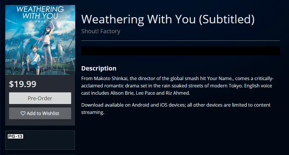 Watch Weathering With You online on the PlayStation Store