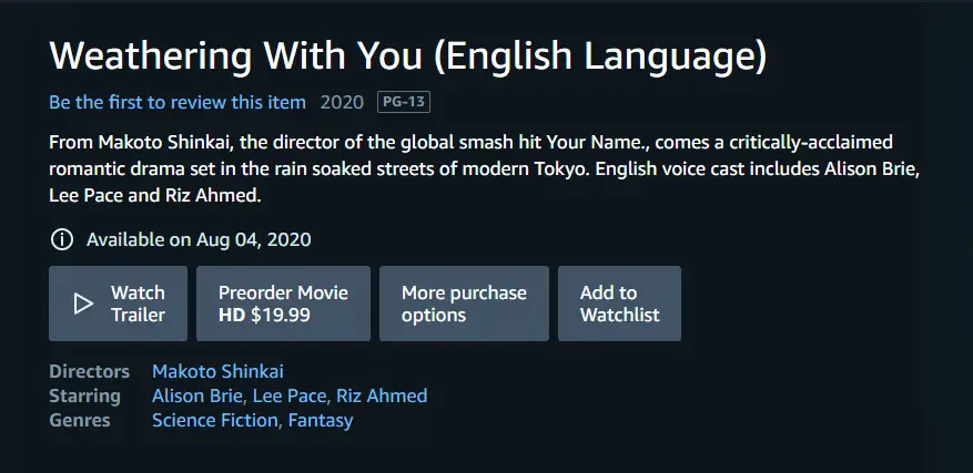 Stream Tenki No Ko on Amazon Prime