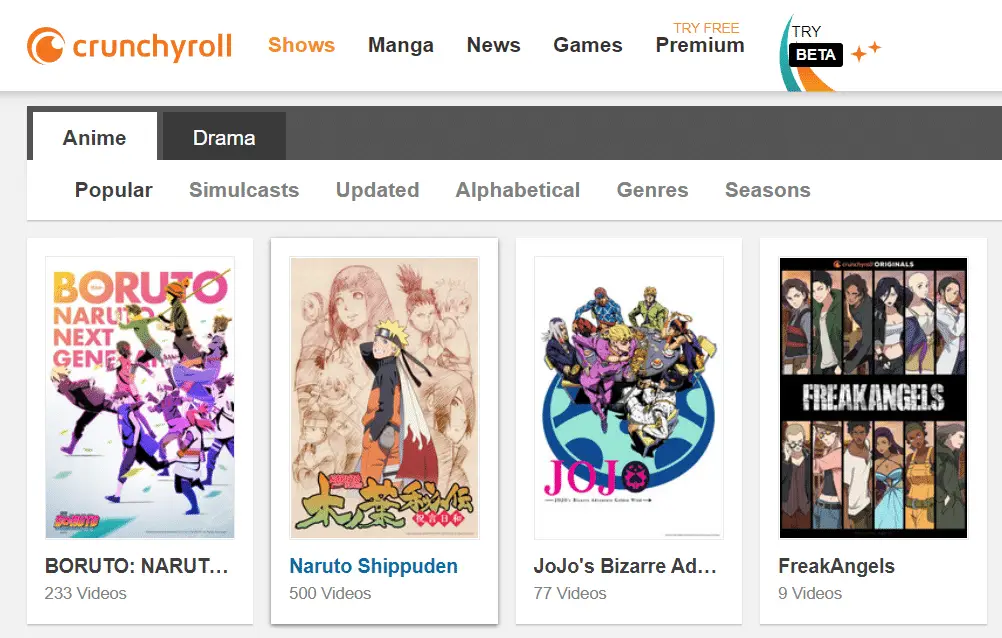 Crunchyroll official page