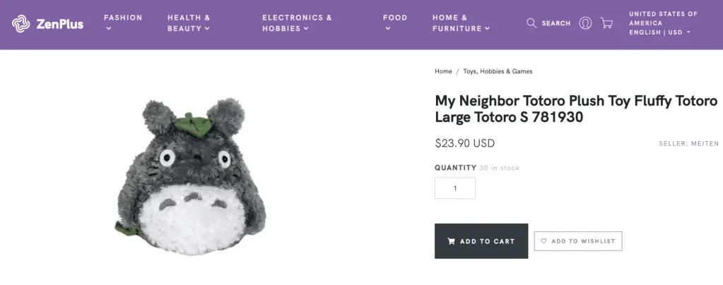 My Neighbor Totoro, Plush Toy Fluffy Totoro, sold at ZenPlus