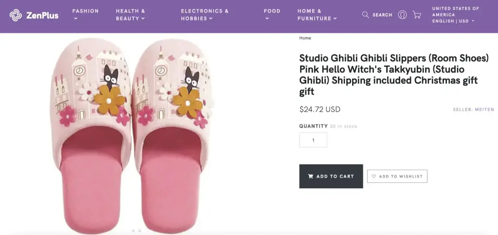 Kiki's Delivery Service slippers, sold at ZenPlus