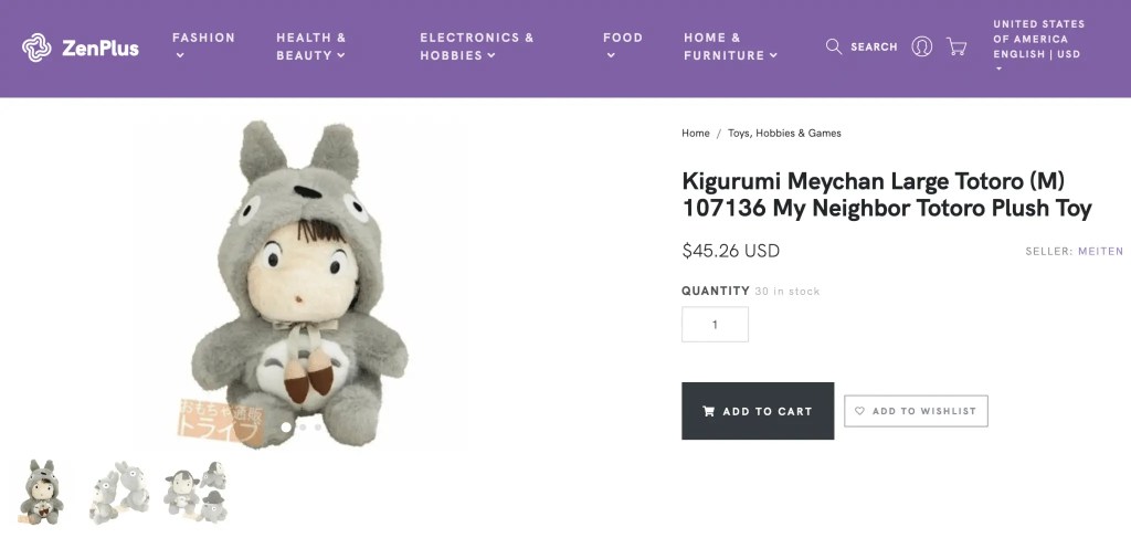Mei-chan in Totoro kigurumi, sold at ZenPlus