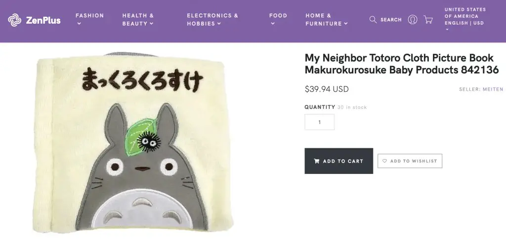 My Neighbor Totoro cloth picture book, sold by ZenPlus