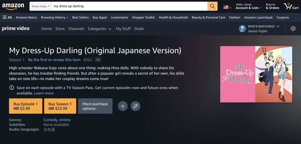 My Dress-Up Darling on Amazon Prime Video