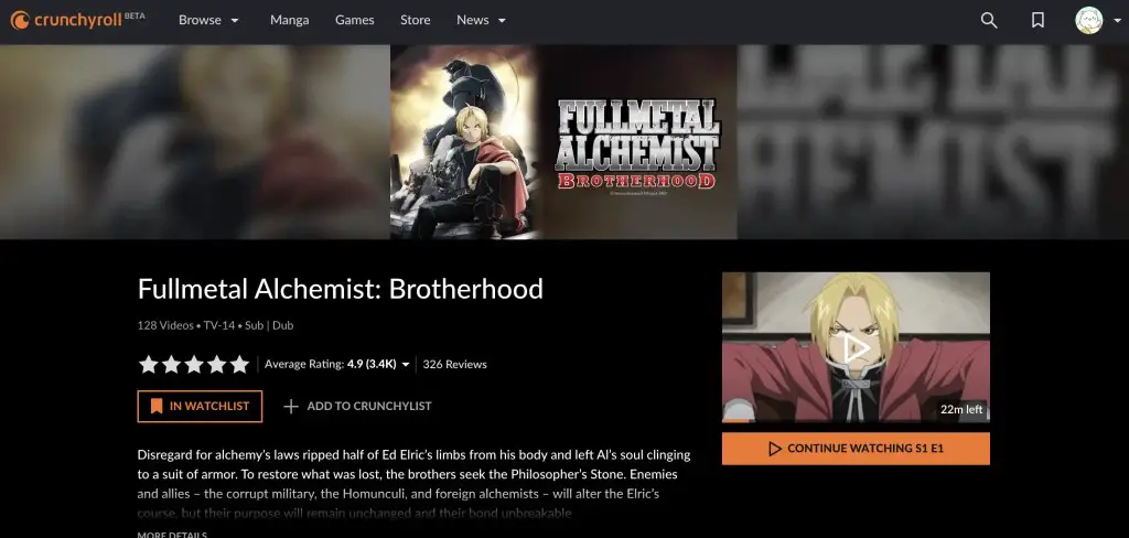 Fullmetal Alchemist: Brotherhood on Crunchyroll (beta version)