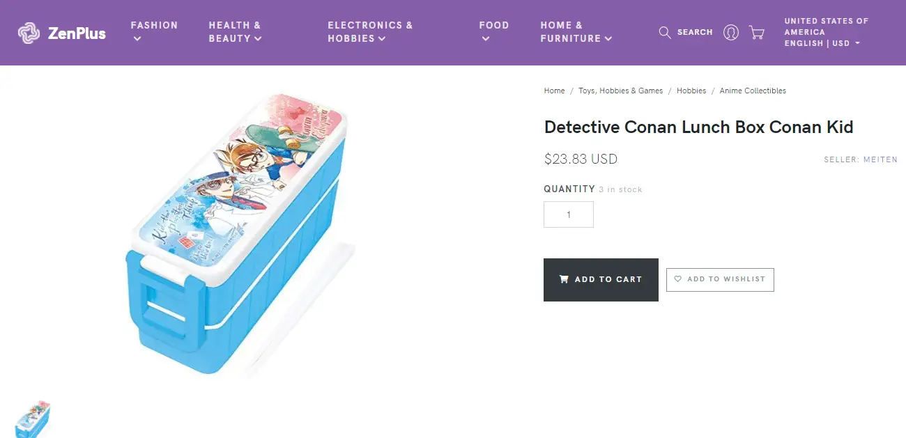 Detective Conan Lunch Box (Featuring Kaito Kid & Conan), sold at ZenPlus