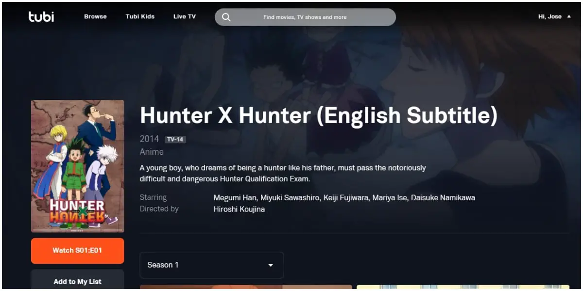 Tubi_Where To Watch Hunter X Hunter Online