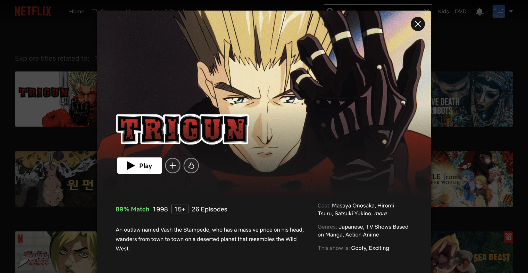 Trigun on Netflix (South Korea)