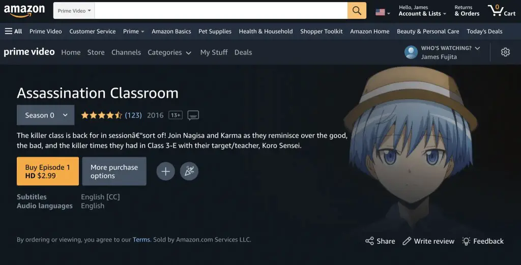 Assassination Classroom on Amazon Prime