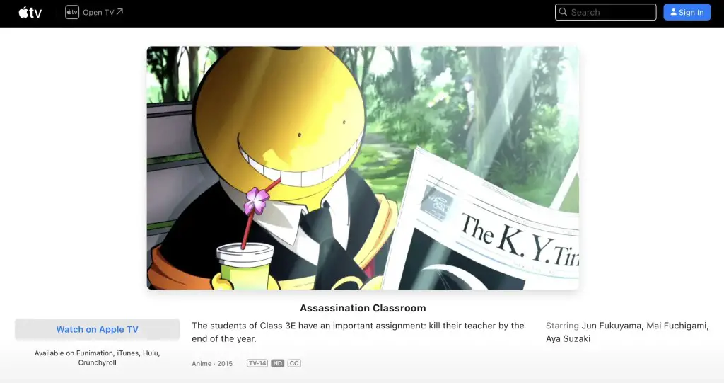 Assassination Classroom on Apple TV