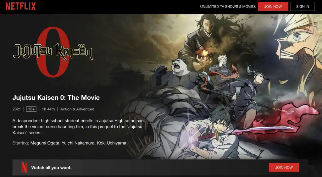 Jujutsu Kaisen 0 on Netflix Taiwan