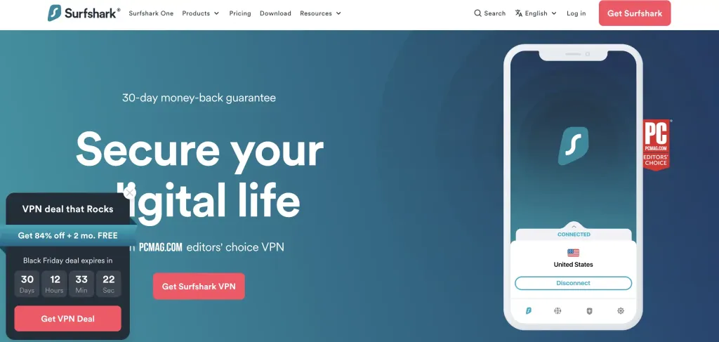 Surfshark (VPN) main page