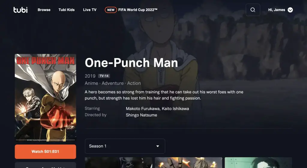 One-Punch Man on Tubi