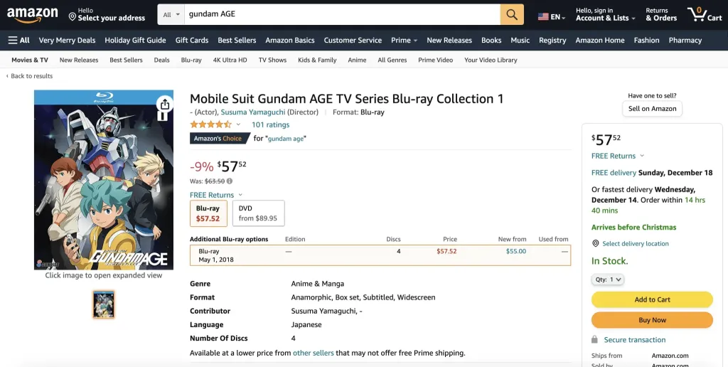 Mobile Suit Gundam AGE Blu-ray at Amazon.
