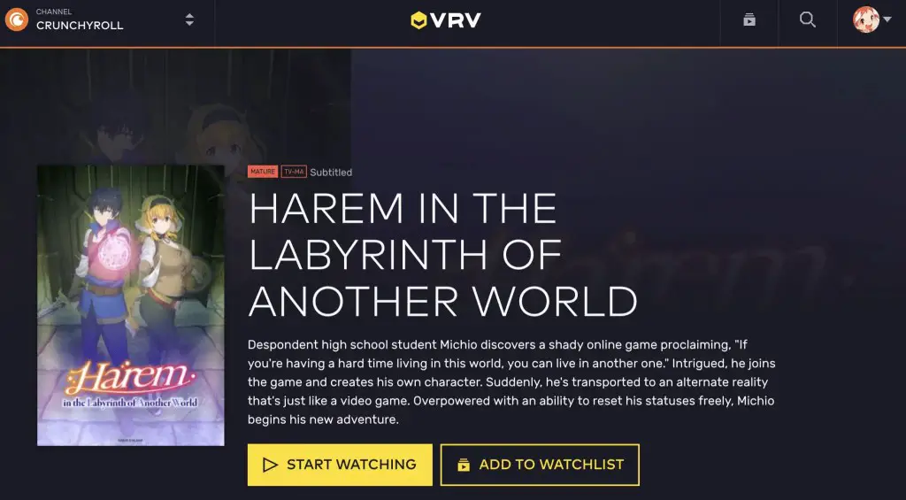Harem in the Labyrinth of Another World on VRV