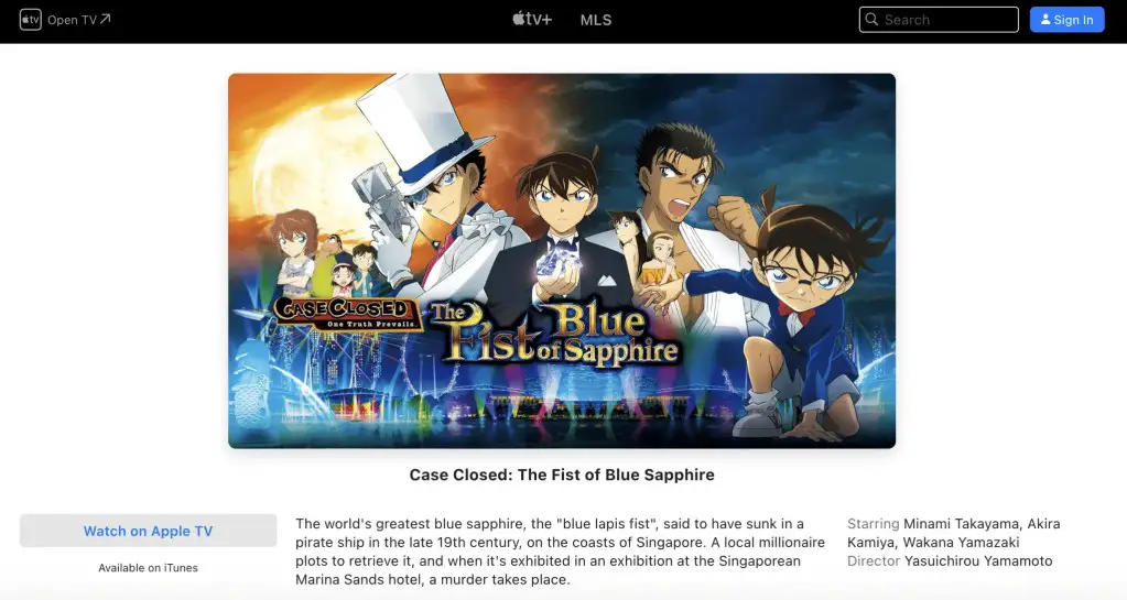 Detective Conan: The Fist of Blue Sapphire at Apple TV