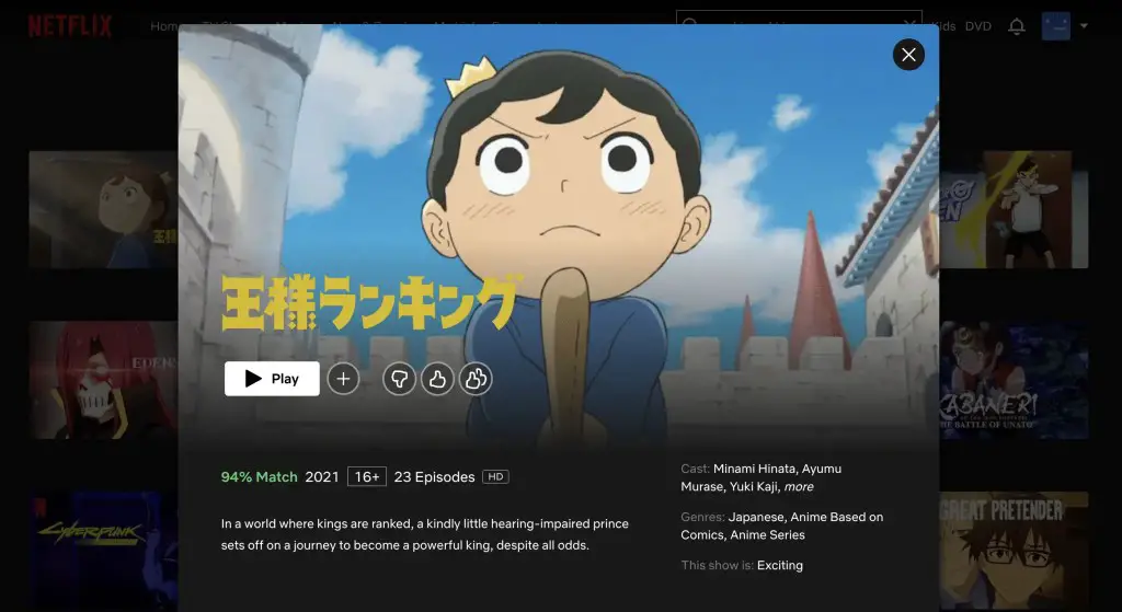 Ranking of Kings at Netflix Japan website