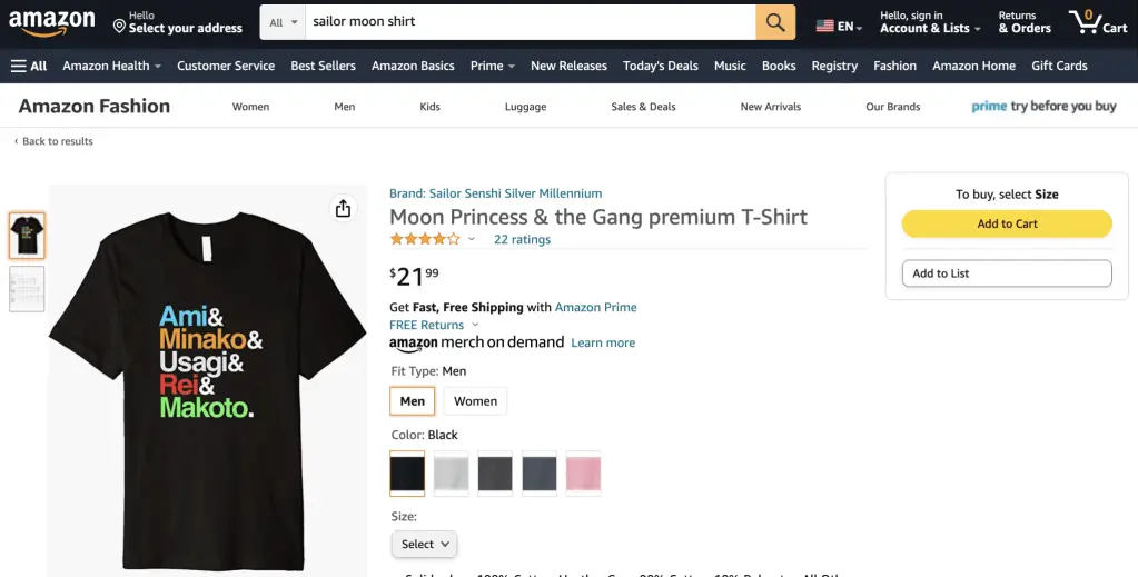 Helvetica Experimental Jetset (Sailor Moon) shirt at Amazon