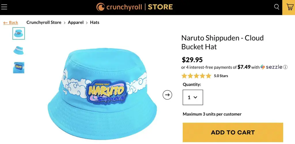 Naruto cloud bucket hat at the Crunchyroll Store