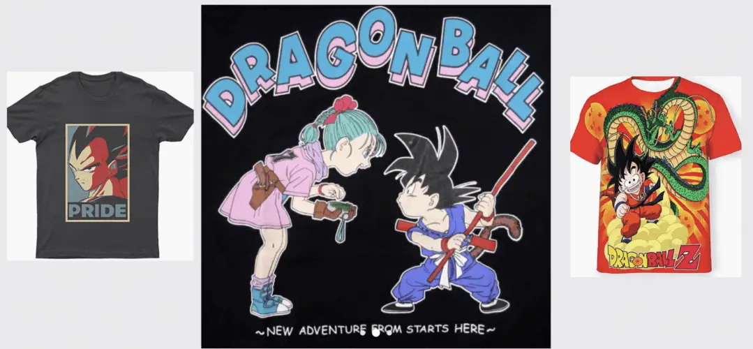 Dragon Ball T-shirts available at ZenPlus, and Amazon