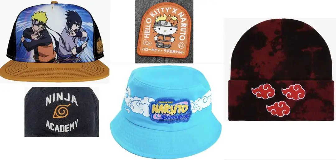 Various Naruto hats, available at Amazon, the Crunchyroll Store, and BoxLunch