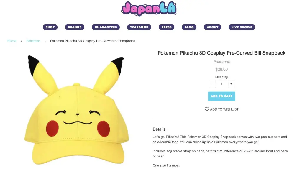 Pikachu cap at JapanLA