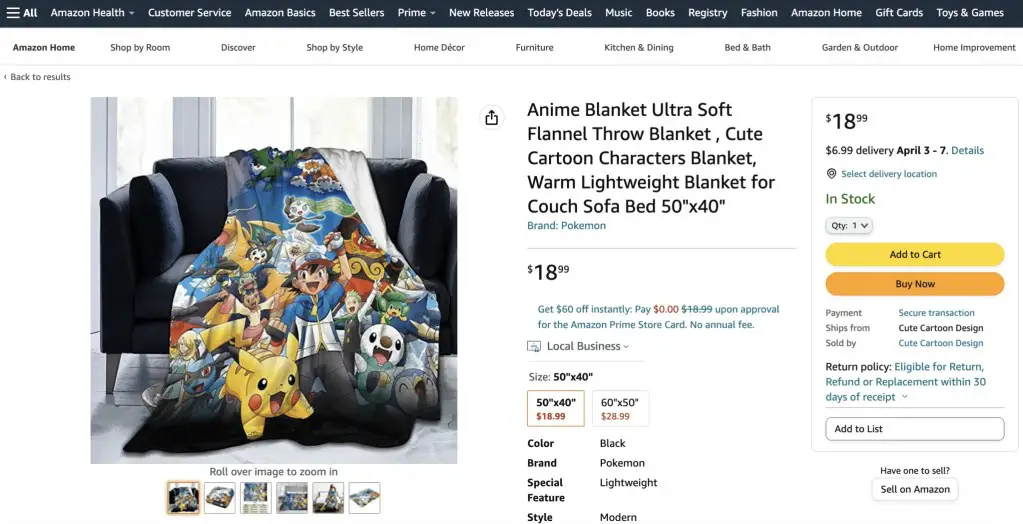 Pokemon: Black & White anime blanket at Amazon