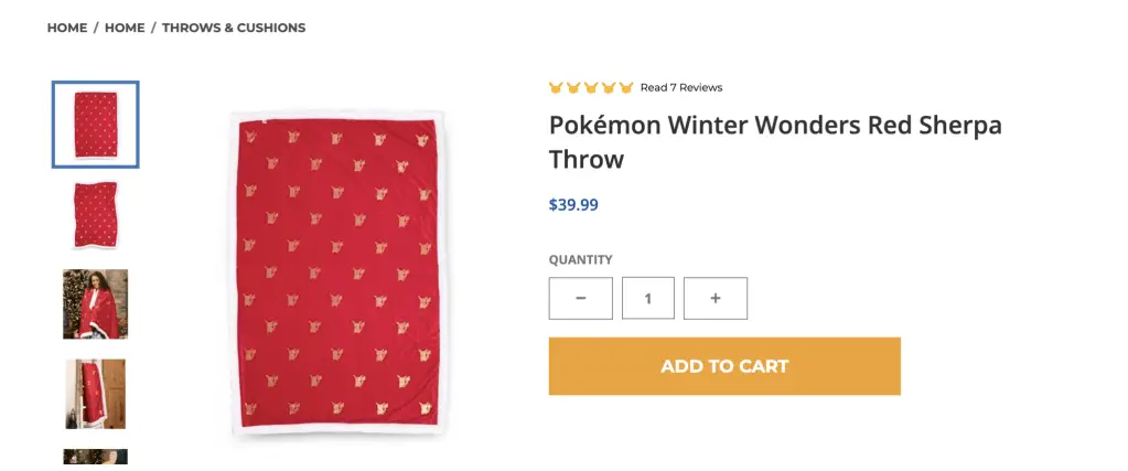 Red Winter Wonders blanket at the Pokemon Center
