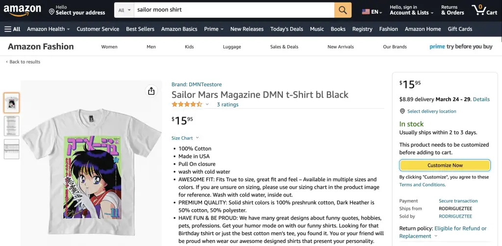 Sailor Mars magazine cover shirt at Amazon (Sailor Moon)