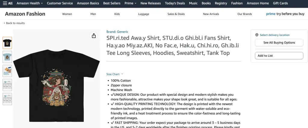 Spirited Away shirt at Amazon