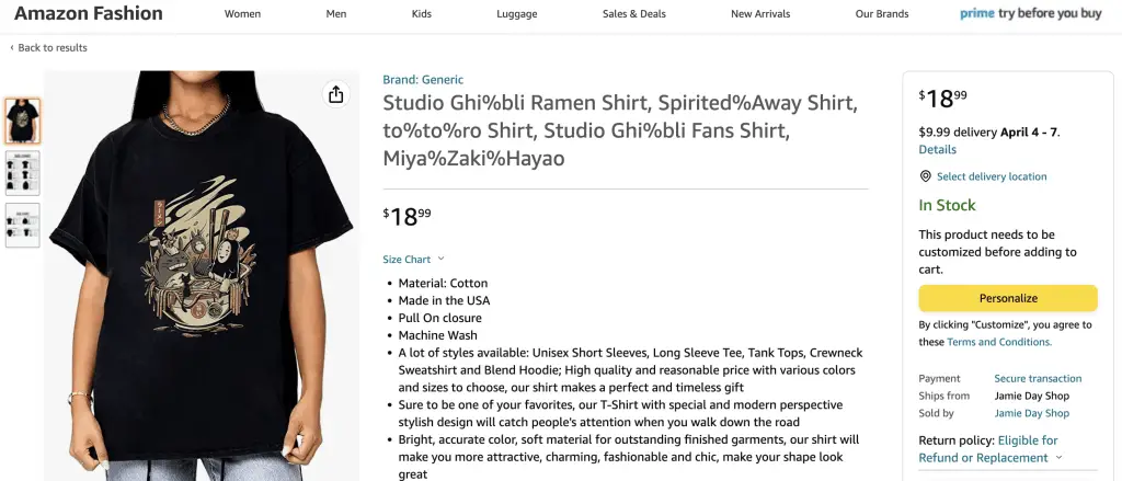 Studio Ghibli ramen shirt at Amazon