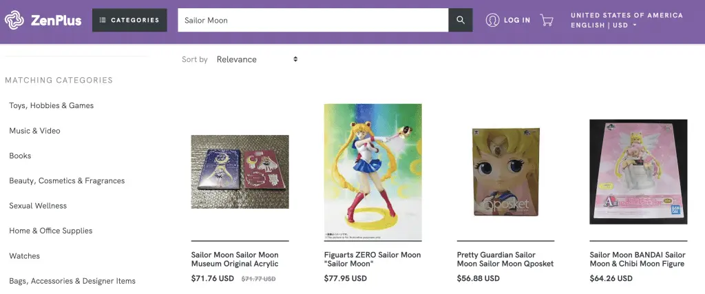 Sailor Moon items at ZenPlus