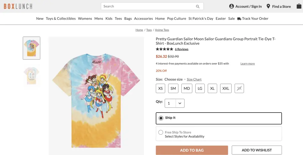 Tie-dye Sailor Moon shirt at BoxLunch
