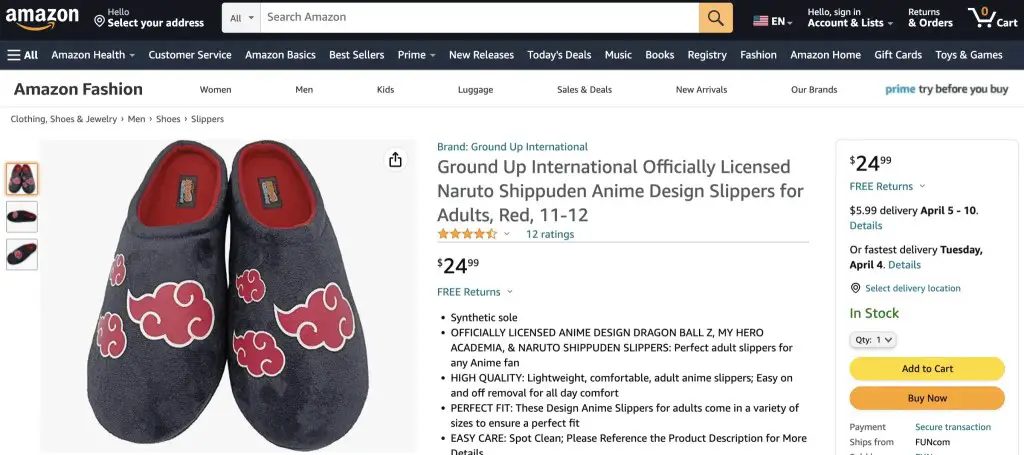 Akatsuki (Naruto) slippers at Amazon
