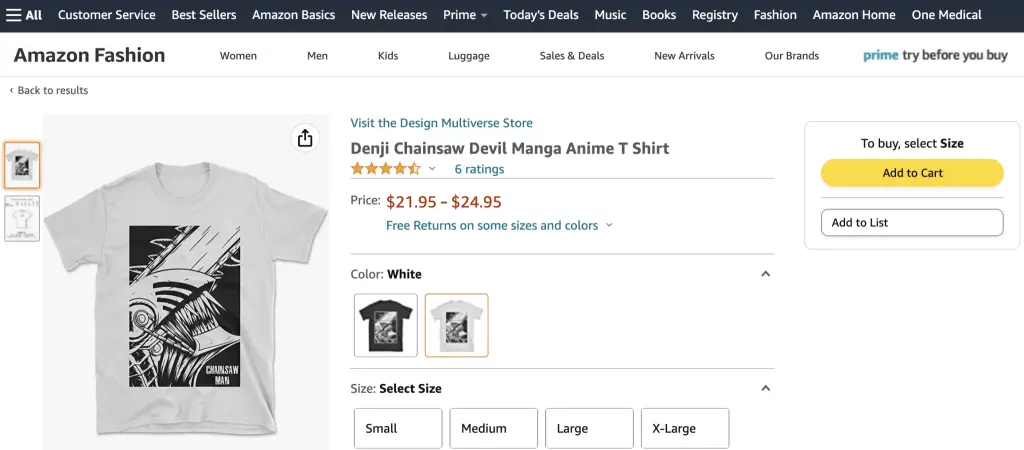 Chainsaw Man shirt at Amazon