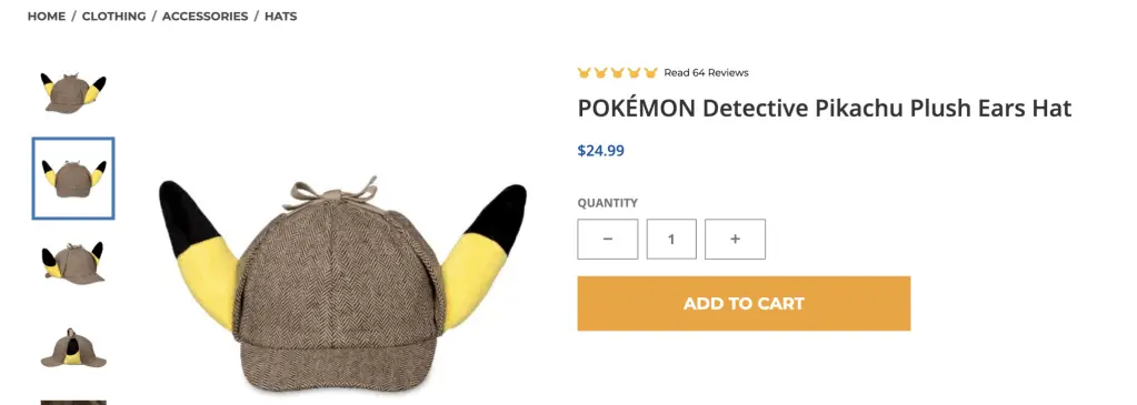 Detective Pikachu hat at the Pokemon Center