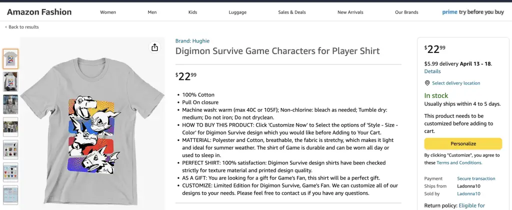 Digimon Survive shirt at Amazon