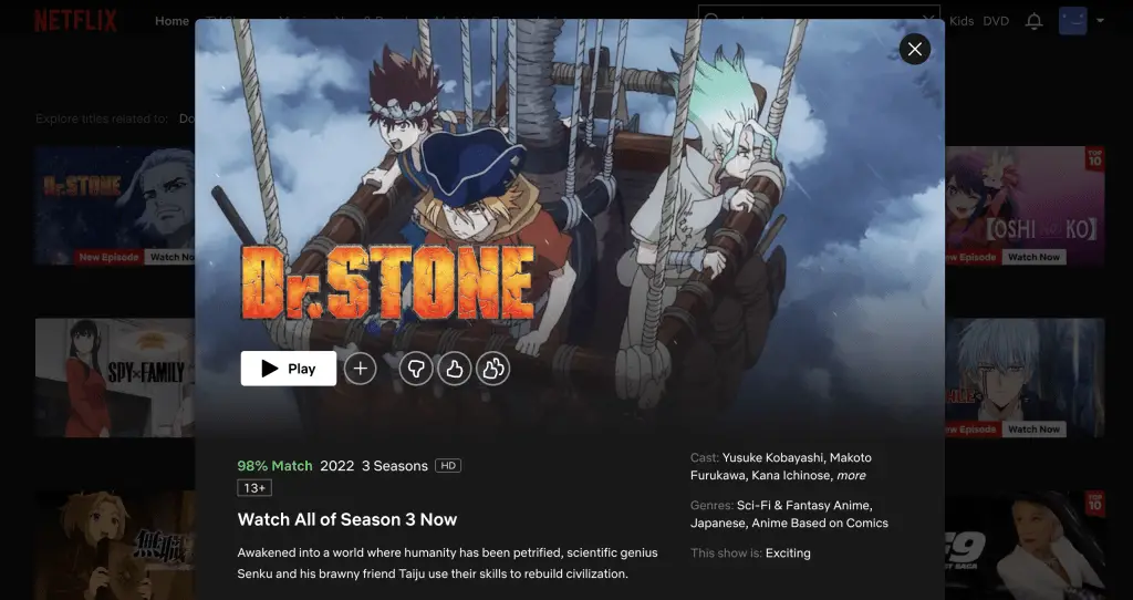 Dr. Stone at Netflix Japan