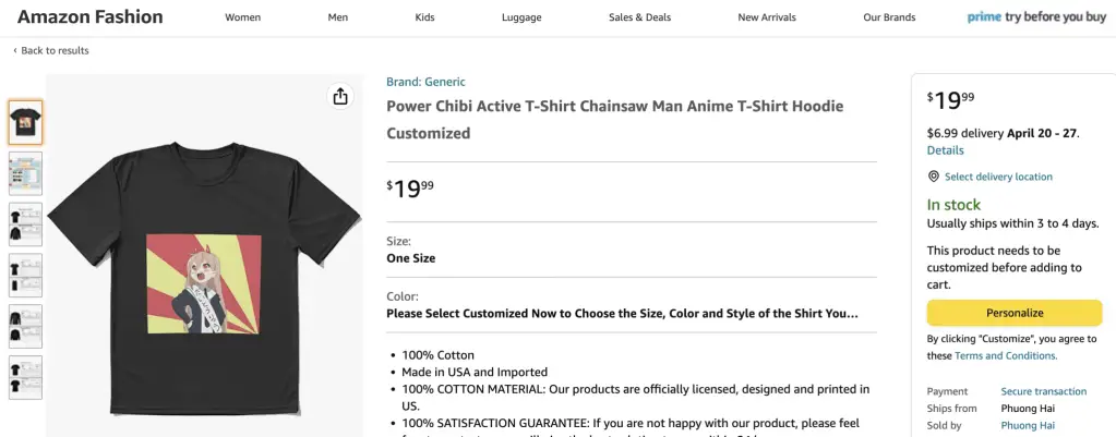K-On! President Power, Chainsaw Man, shirt at Amazon