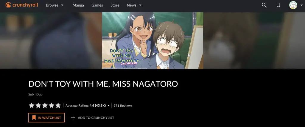 Don't Toy With Me, Miss Nagatoro at Crunchyroll