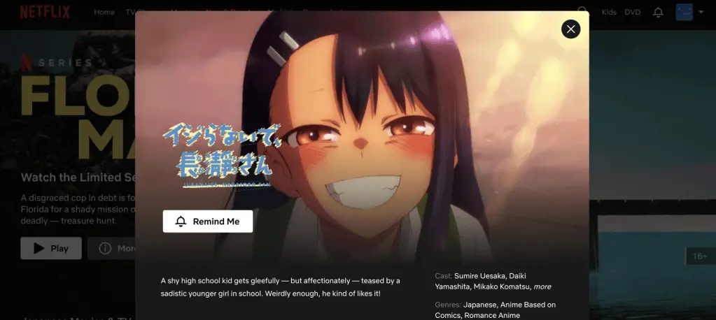 Don't Toy With Me, Miss Nagatoro, was at Netflix Japan