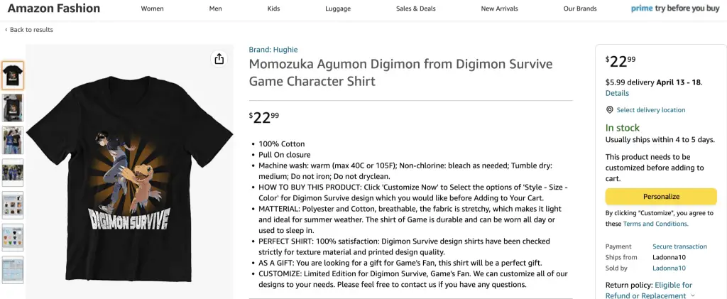 Momozuka and Agumon (Digimon Survive) shirt at Amazon