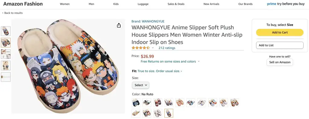 Naruto house slippers at Amazon