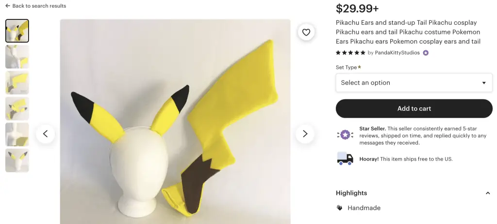 Pikachu ears and tail (Pokemon) at Etsy