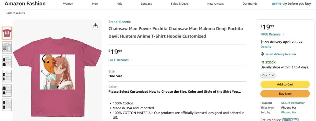 Power and Pochita, Chainsaw Man, shirt at Amazon