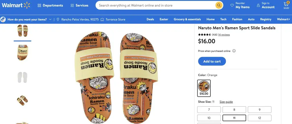 Ramen (Naruto) sandals at Walmart