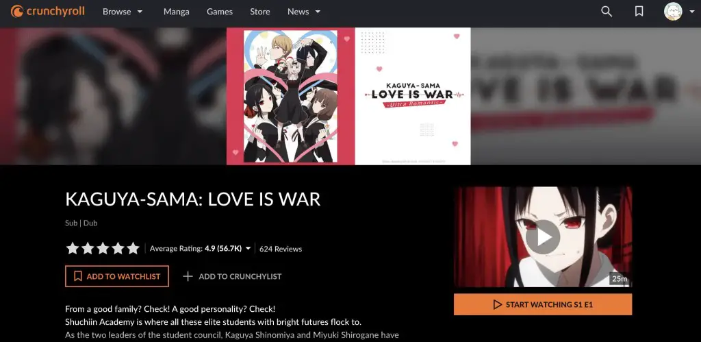 Kaguya-sama: Love is War at Crunchyroll