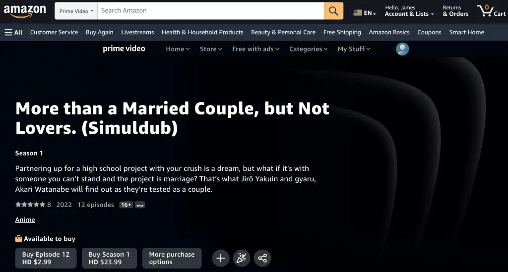 More Than a Married Couple, But Not Lovers (Simuldub) at Amazon Prime Video (U.S.)