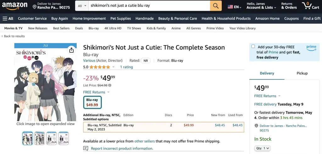 Shikimori's Not Just a Cutie at Amazon